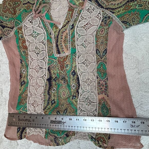 Anthropologie Meadow Rue Womens Lace Inset Floral Boho Top Small Long Sleeve - Picture 7 of 7